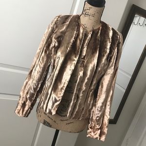 VALERIE STEVENS womens brown faux fur shiny jacket